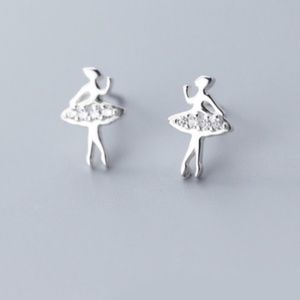 925 Sterling Silver Ballerina Dancer Rhinestone Stud Earrings